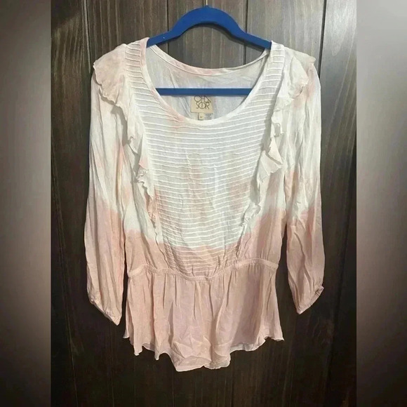 Chaser Shirt Womens-Medium Ruffle Pintuck Peplum Pink Cottagecore Prairie-core - Picture 3 of 5